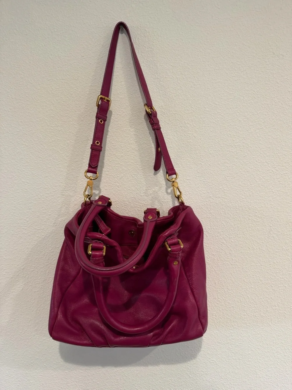 Marc Jacobs Hot Pink Pebbled Leather Tote with Gold Hardware